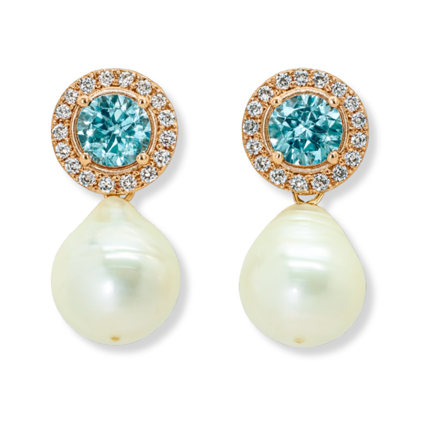 Blue and White Topaz Baroque Pearl Earrings