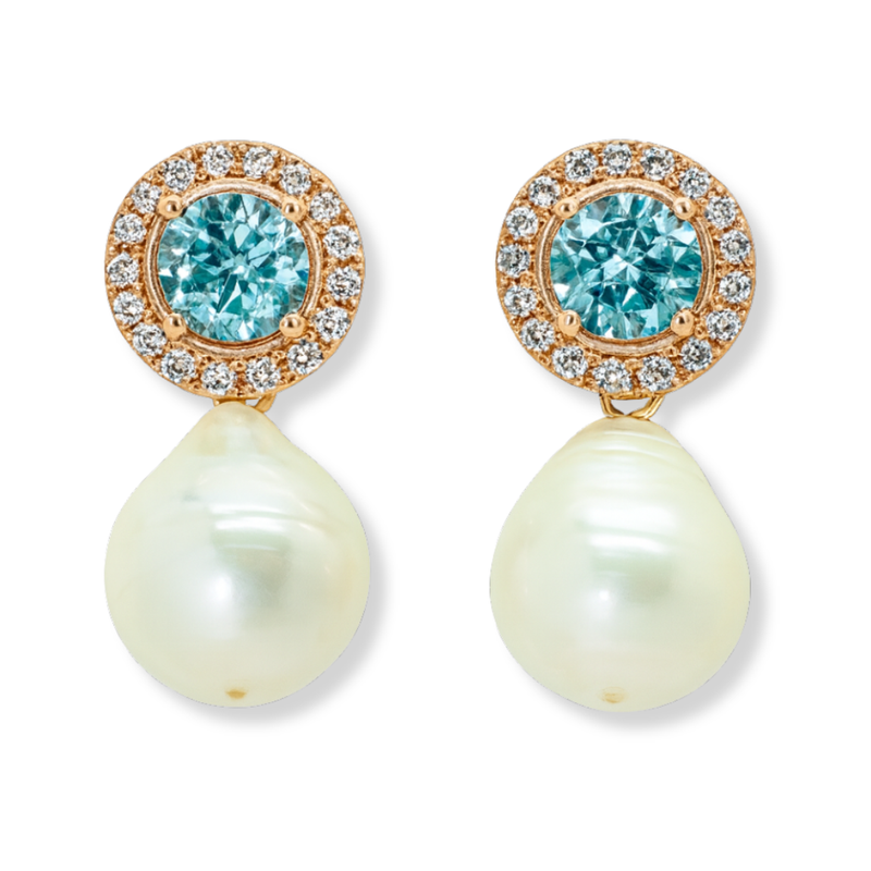 Blue and White Topaz Baroque Pearl Earrings