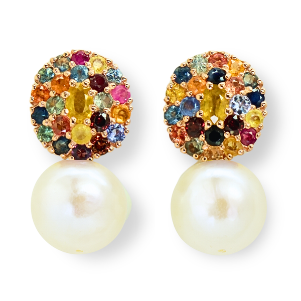 Radiant Multi Sapphire and Freshwater Pearl Earrings