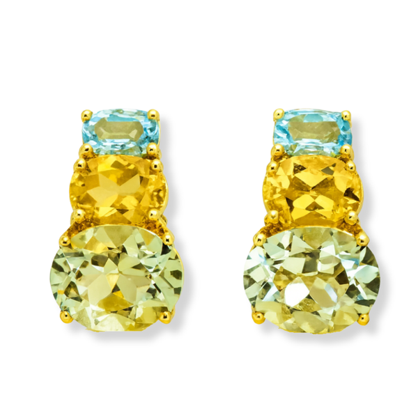Blue Topaz Yellow Citrine and White Topaz Earrings