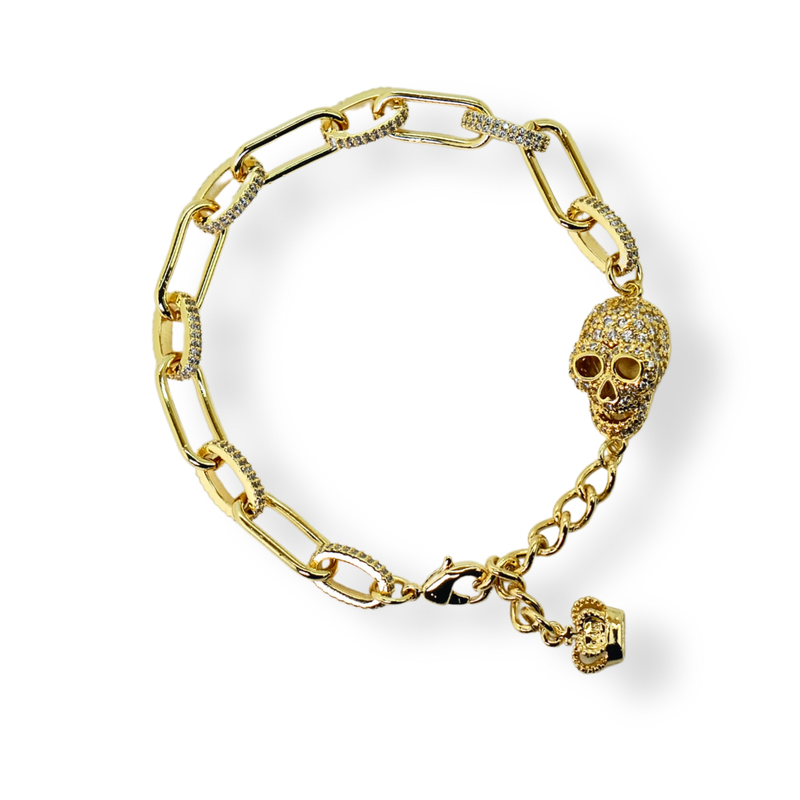 thumbnail image 2 of Silver Tiny Skulls Link Chain Bracelet - Stainless Steel & Alloy Gothic Jewelry 2 of 6