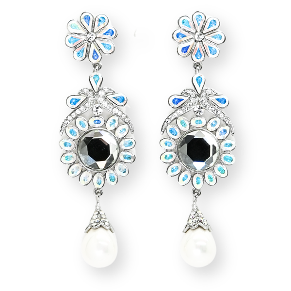 Double Flower Faux Pearl Earrings