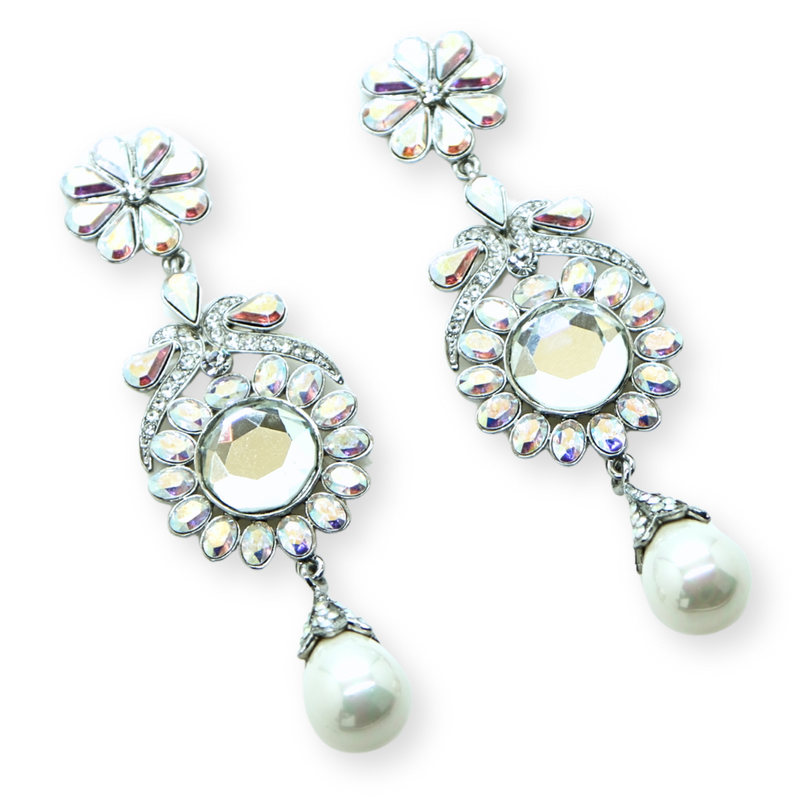 Double Flower Faux Pearl Earrings