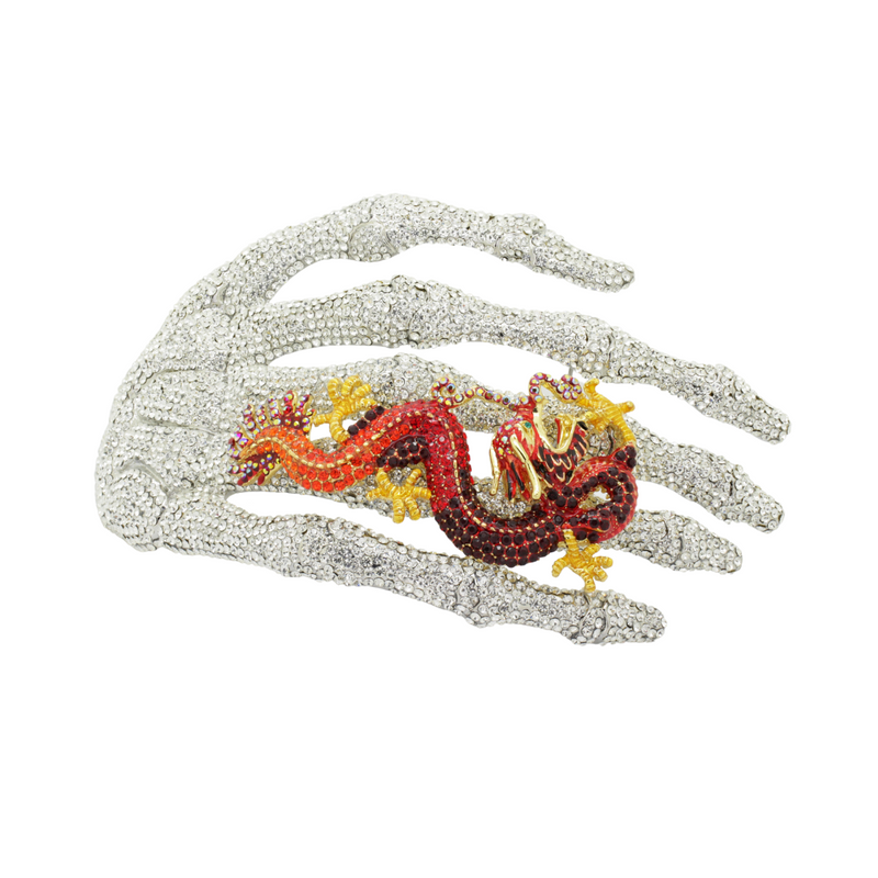 Skeleton Hand and Dragon Brooch