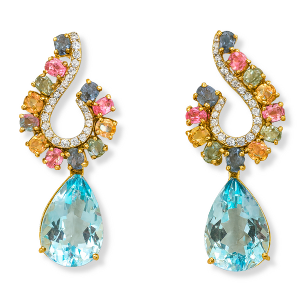Fancy Sapphire and Topaz Earrings
