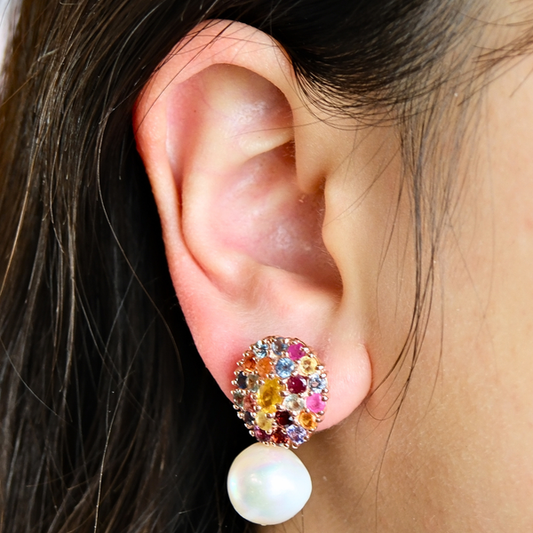 Radiant Multi Sapphire and Freshwater Pearl Earrings