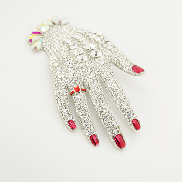 Elegant Crystal Hand Brooch