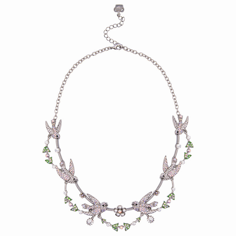 Crystal Swallows & Flowers Necklace