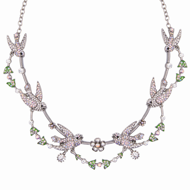 Crystal Swallows & Flowers Necklace