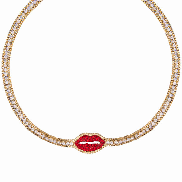 Red Lip Crystal Choker Necklace