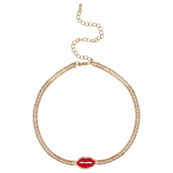 Red Lip Crystal Choker Necklace