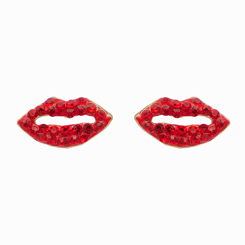 Red Crystal Lip Stud Earrings