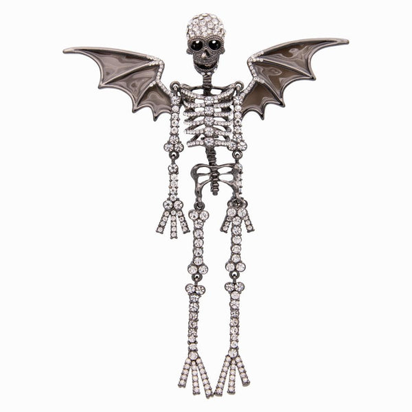 Large Crystal Skeleton with Wings Brooch