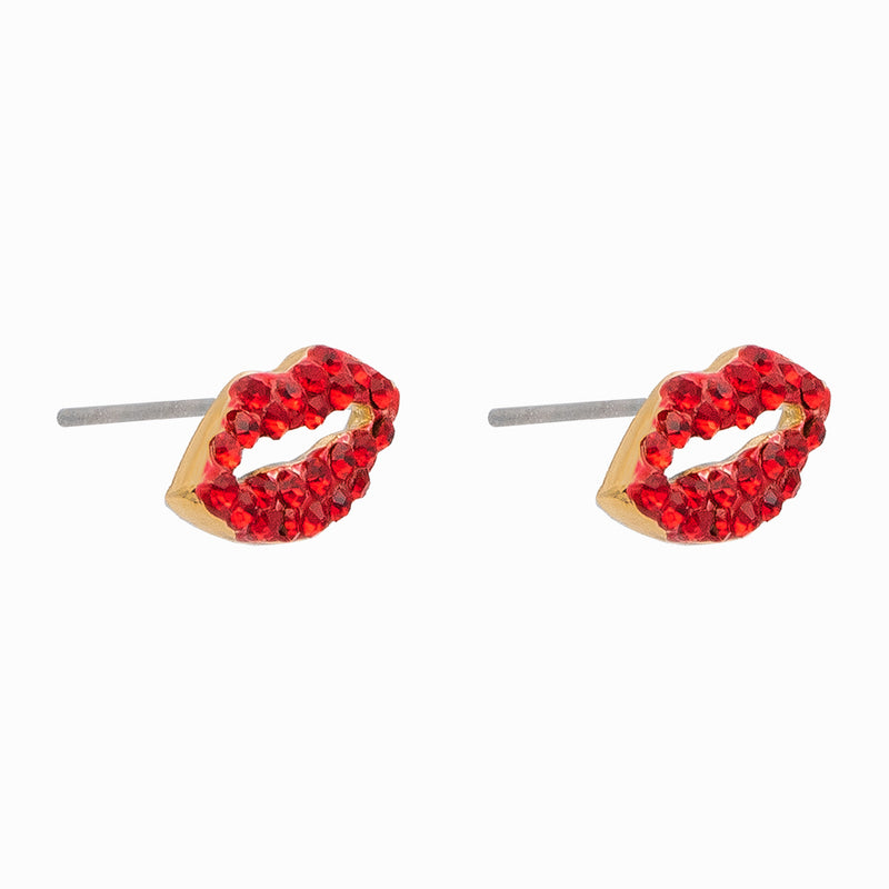 Red Crystal Lip Stud Earrings