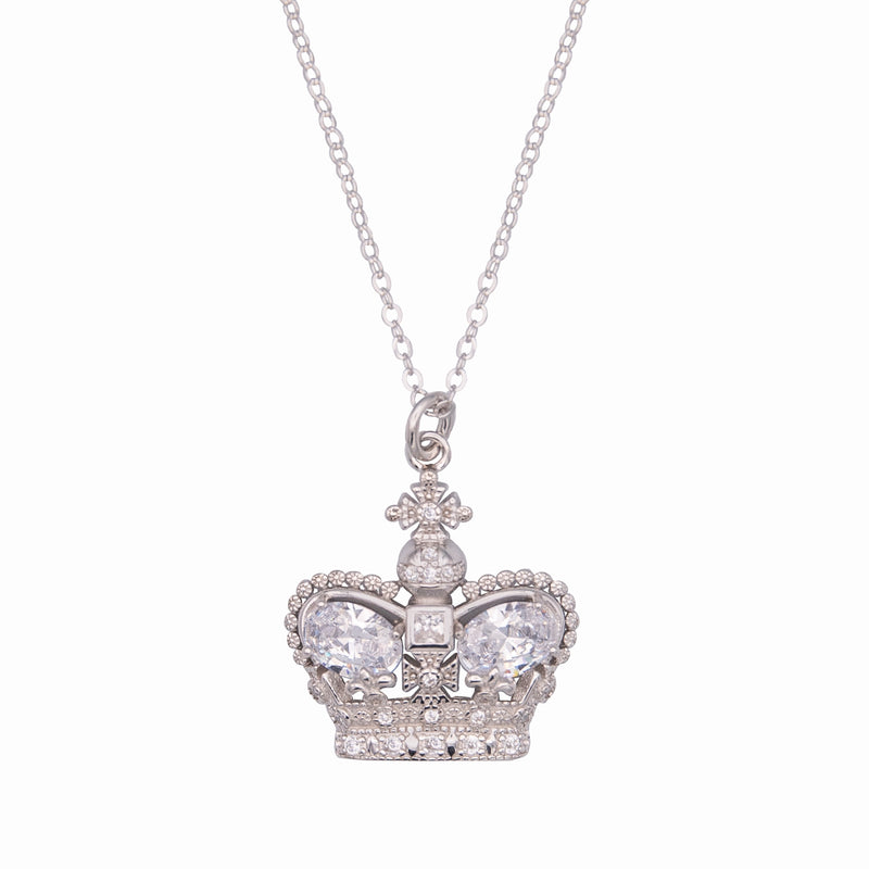 Sterling Silver Crystal Crown Pendant Necklace