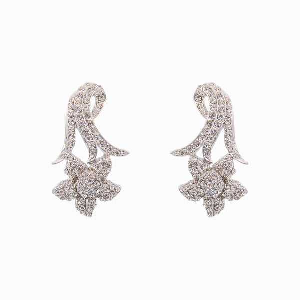 Crystal Flower and Leaves Drop Earrings
