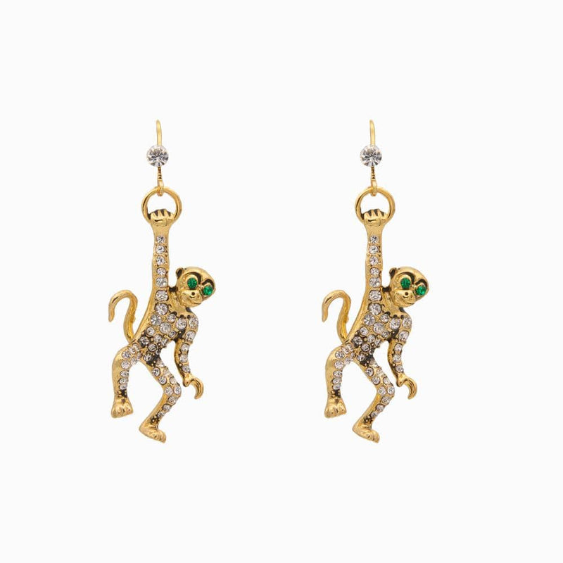 Hanging Monkey Crystal Earrings