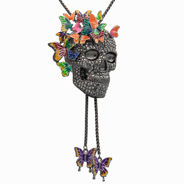 Crystal Skull & Butterflies Lariat