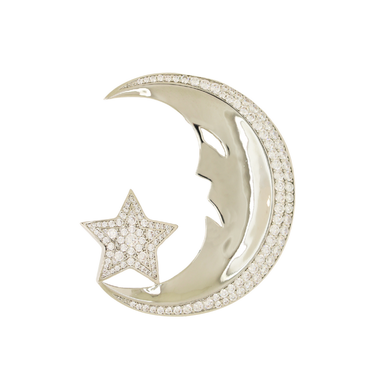 Sad Moon and Star Brooch