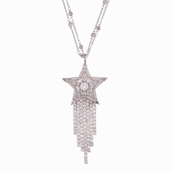 Crystal Star with Tassel Drop Necklace