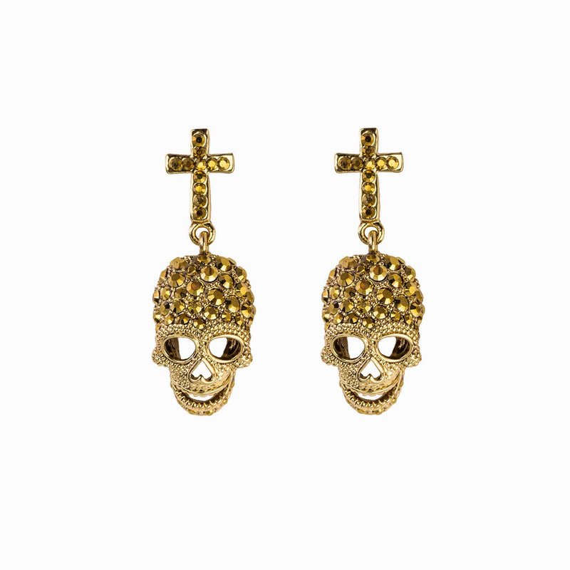 Crystal Skull and Cross Earrings