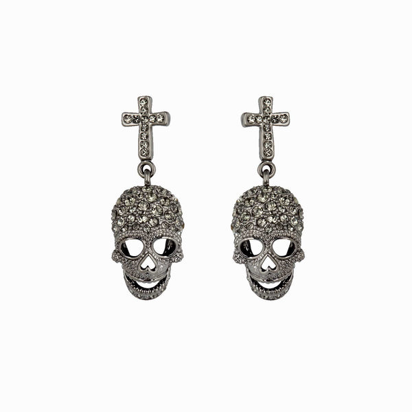 Cross and Skull Crystal Earrings