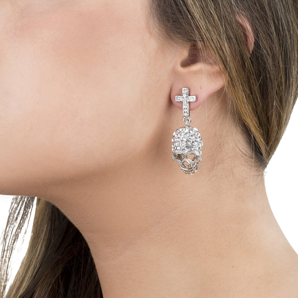 Crystal Skull and Cross Earrings