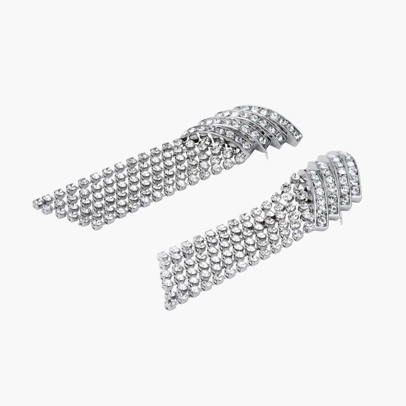 Crystal Bar Drop Tassel Earrings