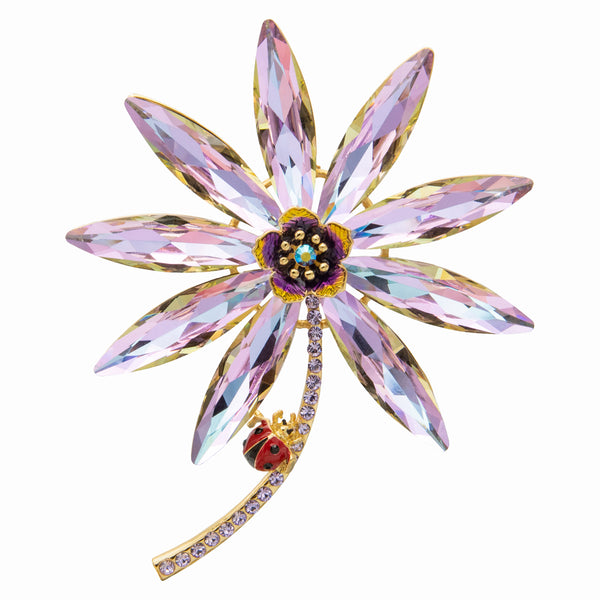 Crystal Flower & Ladybird Brooch