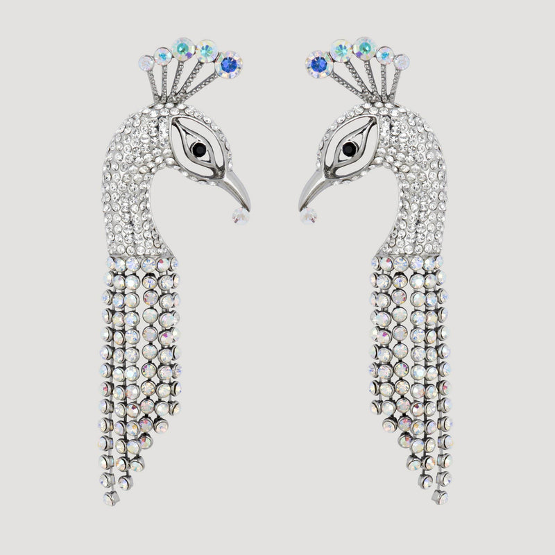 Crystal Peacock Head With Tassel Earrings