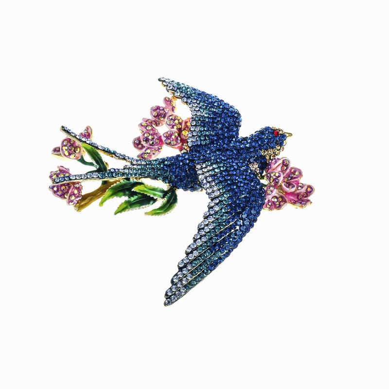 Multi Crystal Encrusted Swallow Bird & Flowers Brooch