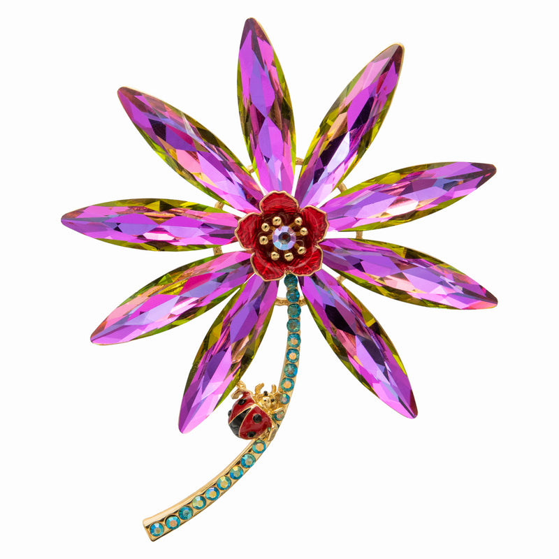 Crystal Flower & Ladybird Brooch
