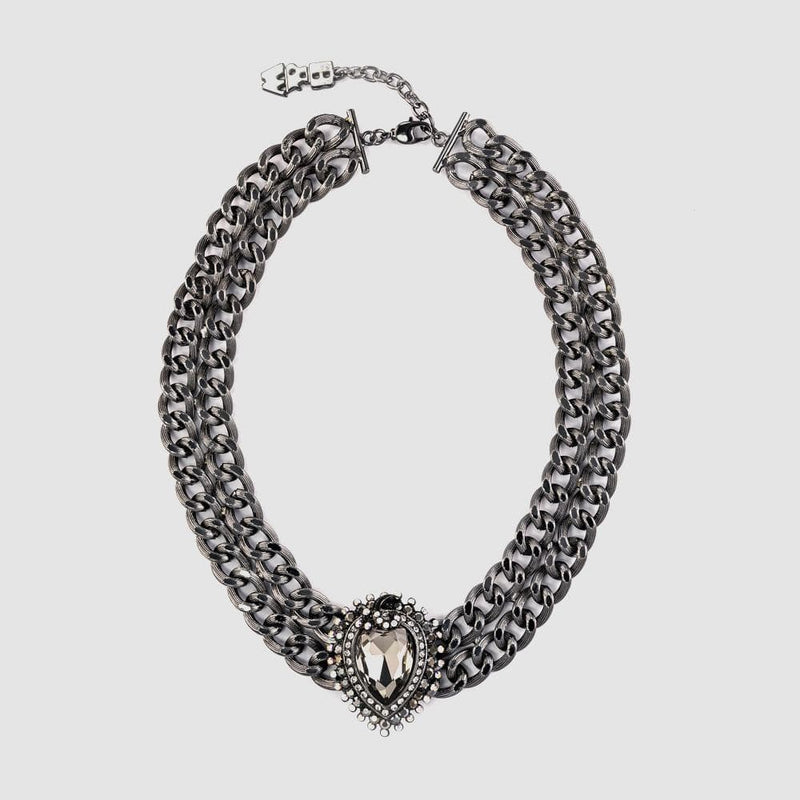 Pear Shape Crystal Center on Thick Chain Necklace