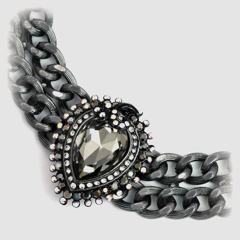 Pear Shape Crystal Center on Thick Chain Necklace