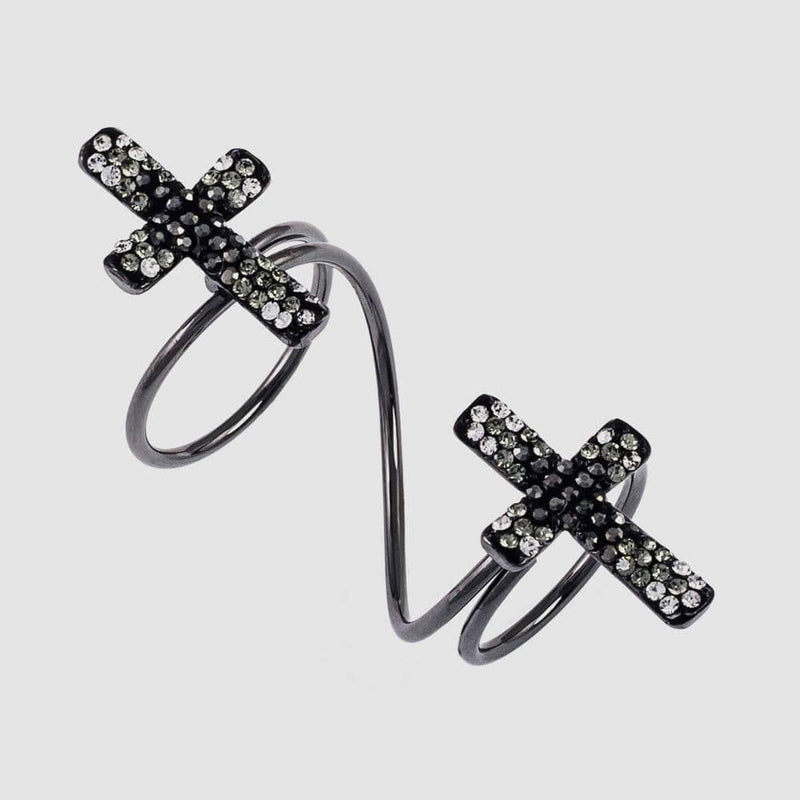 Two Crystal Crosses Adjustable Wrap Ring
