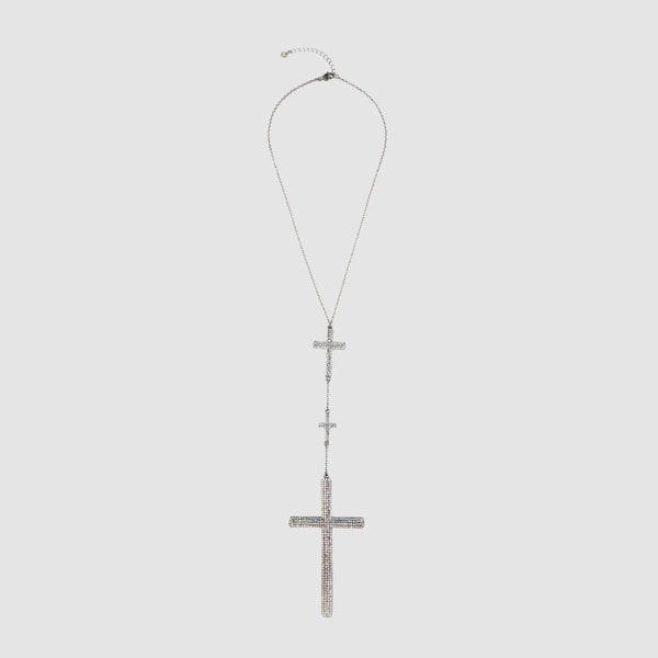 Three Graduating Crystal Crosses on Long Chain Necklace