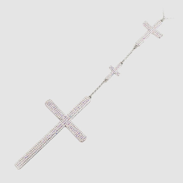 Three Graduating Crystal Crosses on Long Chain Necklace