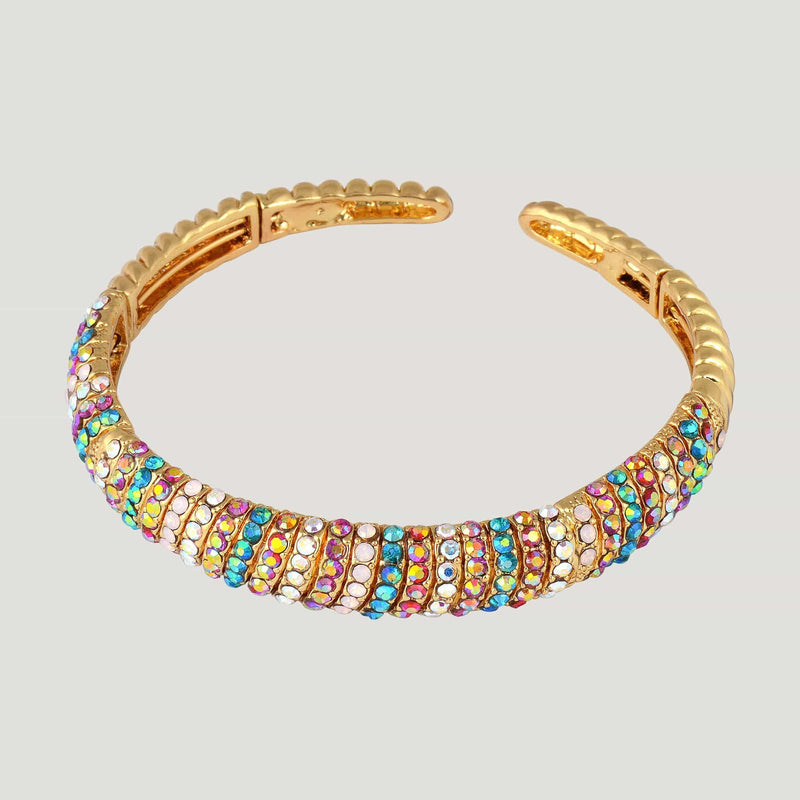 Multi Crystal Encrusted Wrap Bangle Bracelet