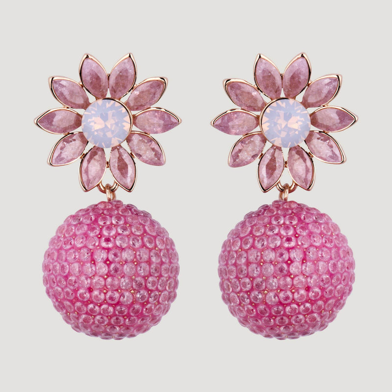 Crystal Flower Drop Ball Earrings