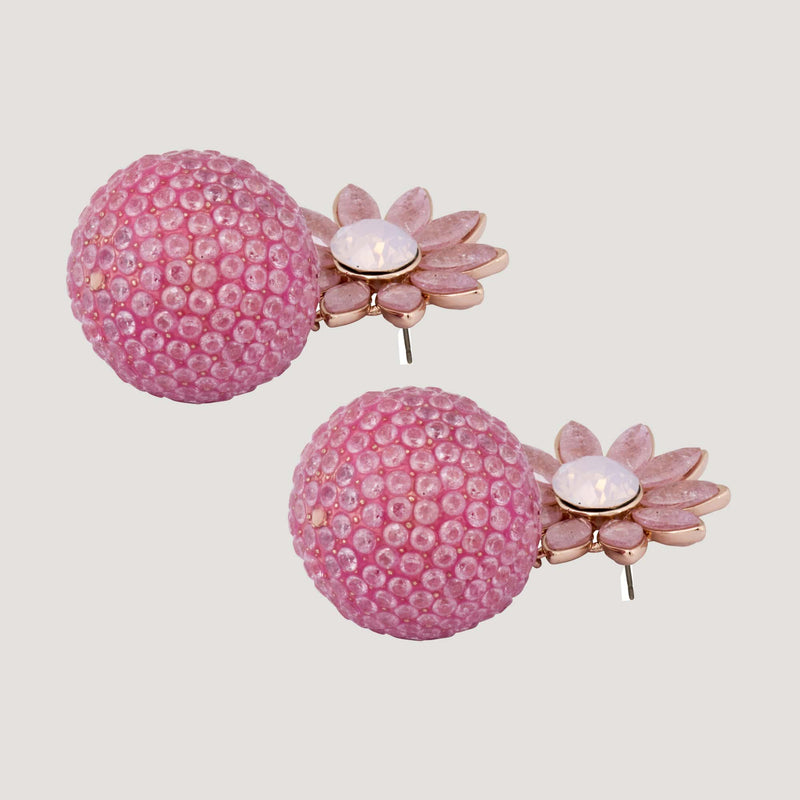 Crystal Flower Drop Ball Earrings