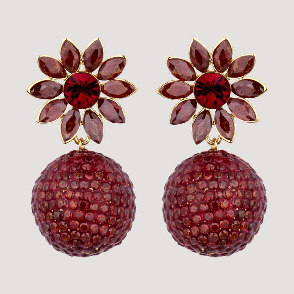 Crystal Flower Drop Ball Earrings