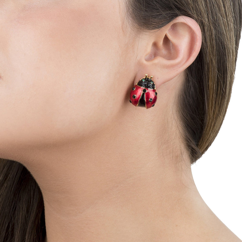 Enamel & Crystal Ladybird Stud Earrings