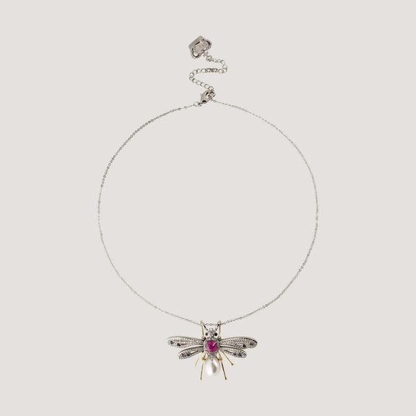 Crystal Fly with Pearl Necklace