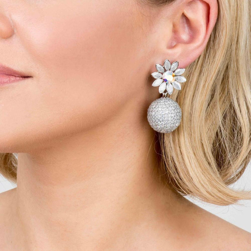 Crystal Flower Drop Ball Earrings