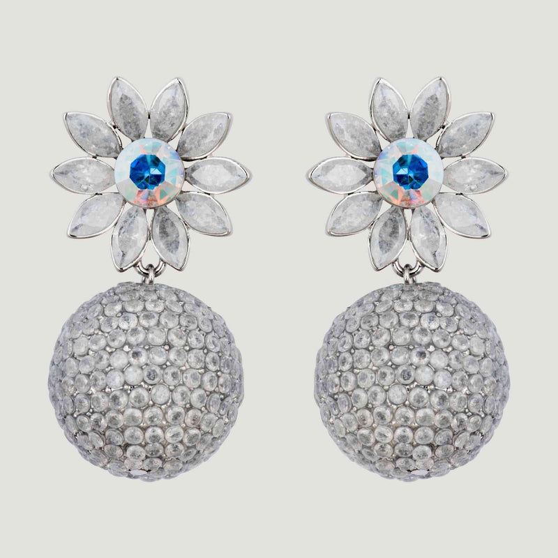 Crystal Flower Drop Ball Earrings