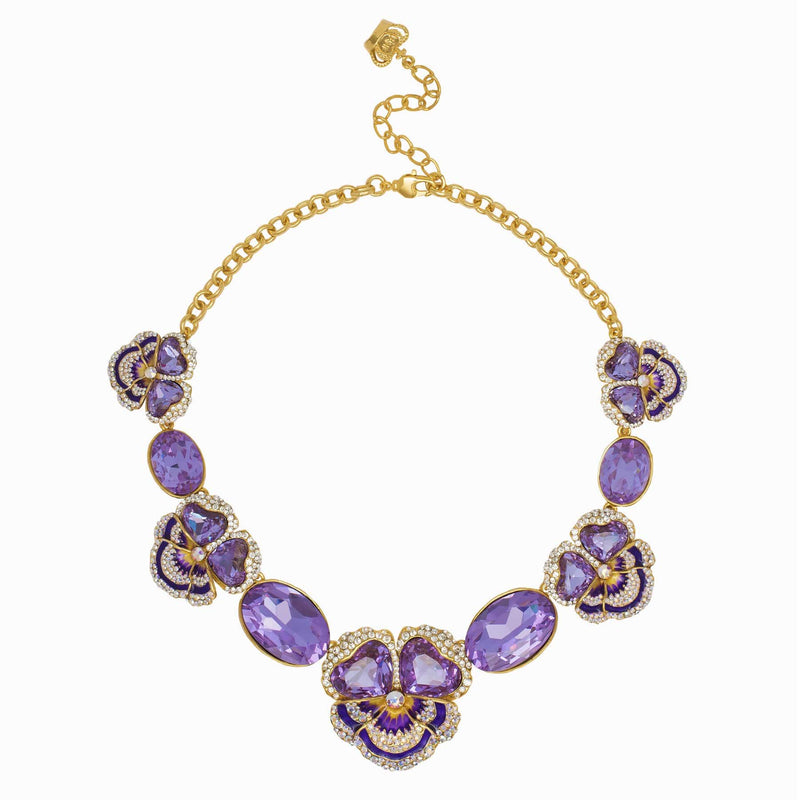 Graduated Pansy Flower Crystal Necklace