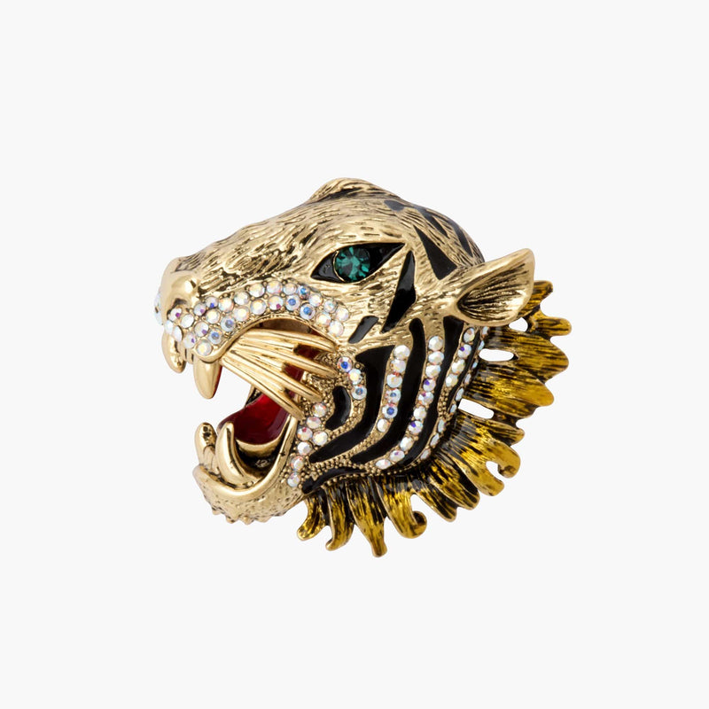 Crystal Roaring Tiger Brooch