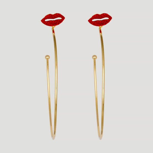 large Crystal Lips Hoop Earrings