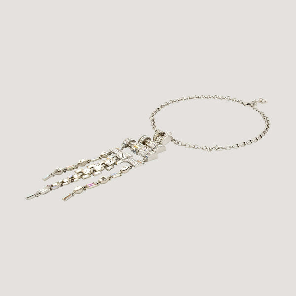 Art Deco Style Three Pendant Crystal Chains Necklace