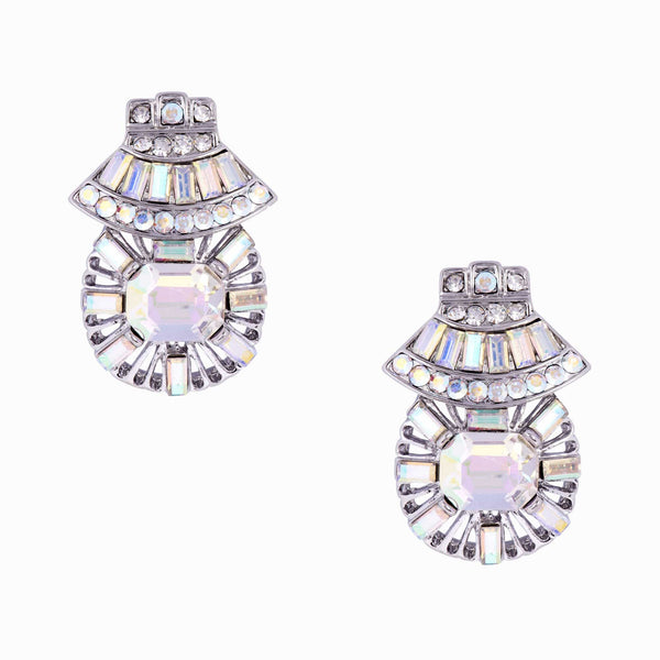Crystal Fan Baguette Art Deco Earrings